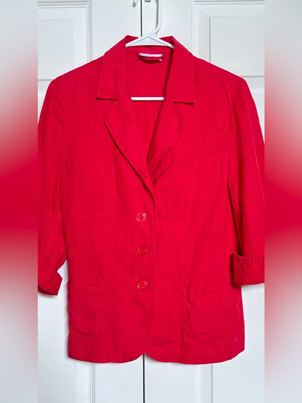 Berri 100% Linen Red Blazer Jacket Button Front Lightweight Women’s S